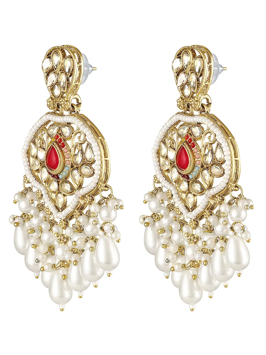 Pearl Cluster Crystals Dangler Earrings - Red -White