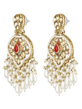 Pearl Cluster Crystals Dangler Earrings - Red -White