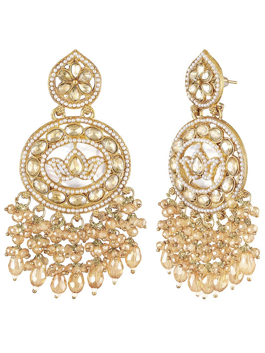 Lotus Grace Beads Dangler Earrings - Champagne