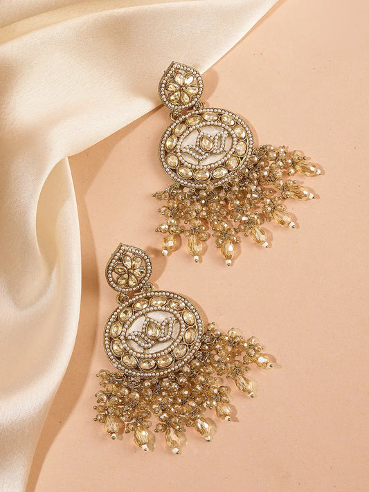 Lotus Grace Beads Dangler Earrings - Champagne