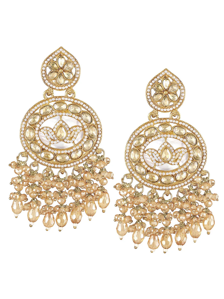 Lotus Grace Beads Dangler Earrings - Champagne
