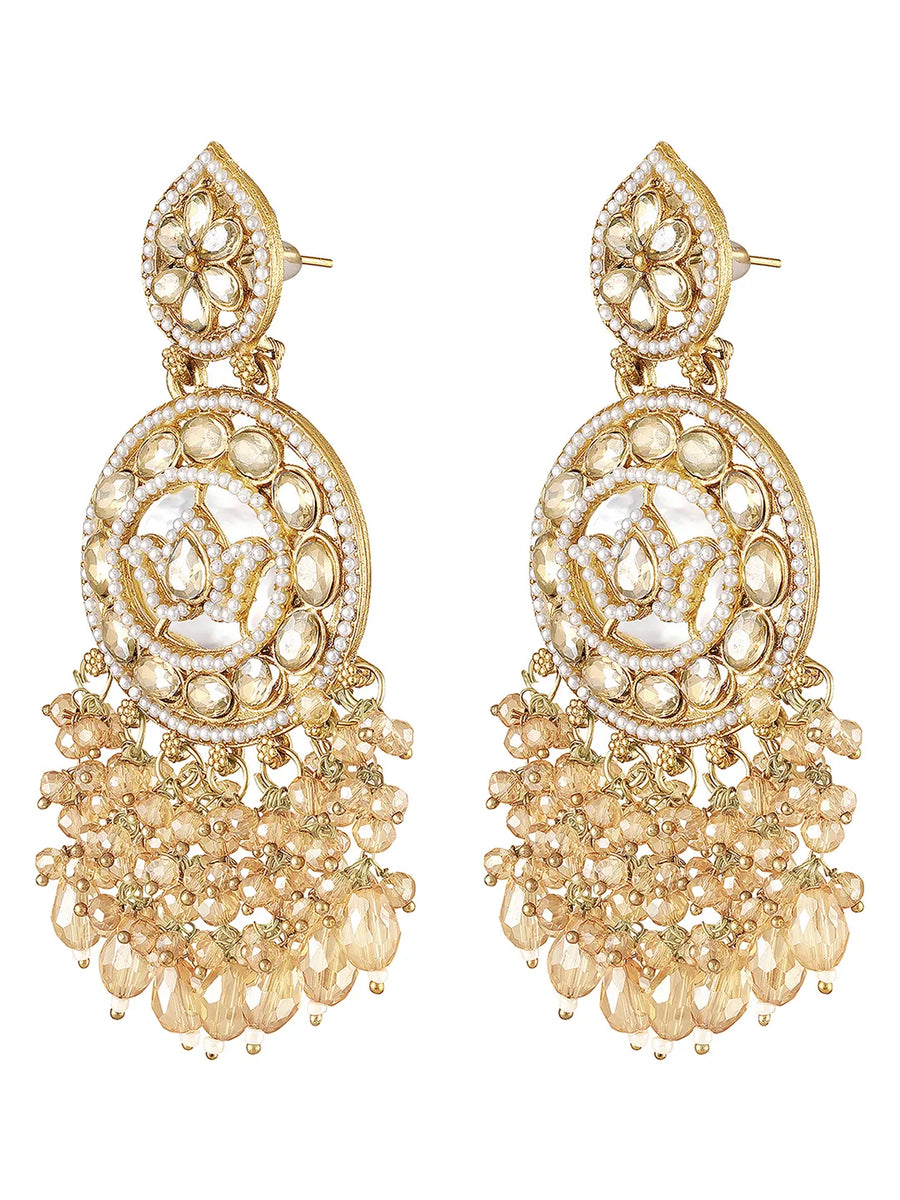 Lotus Grace Beads Dangler Earrings - Champagne