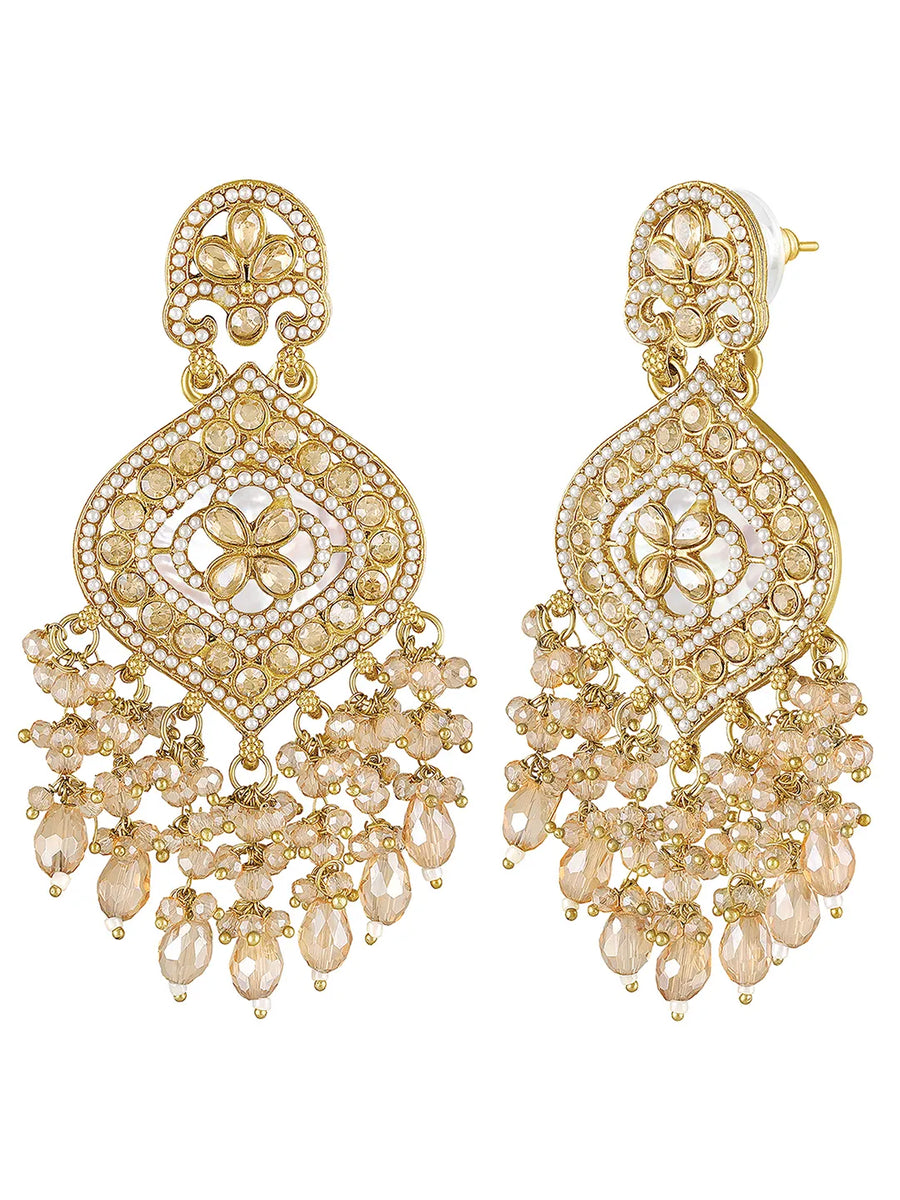 Regal Glow Faux Kundan Beaded Danglers - Champagne