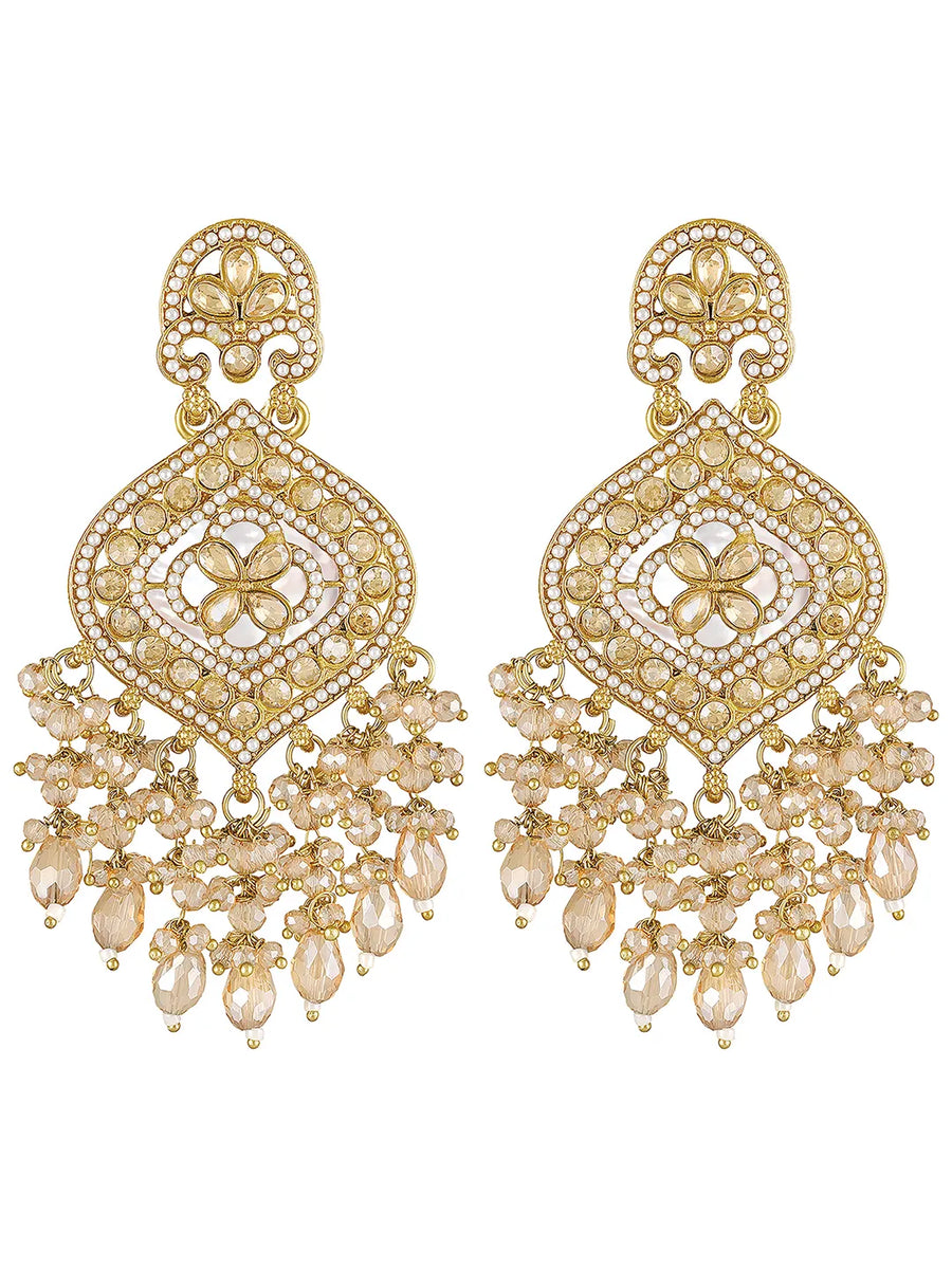 Regal Glow Faux Kundan Beaded Danglers - Champagne