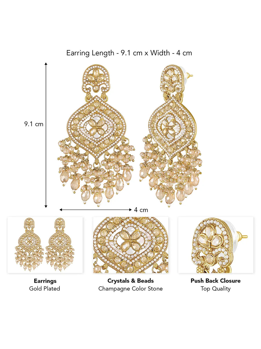 Regal Glow Faux Kundan Beaded Danglers - Champagne
