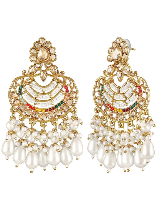 Pearl Cascade Crystals Dangler Earrings - Champagne