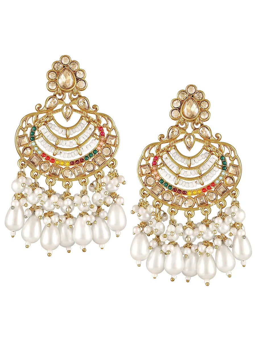 Pearl Cascade Crystals Dangler Earrings - Champagne