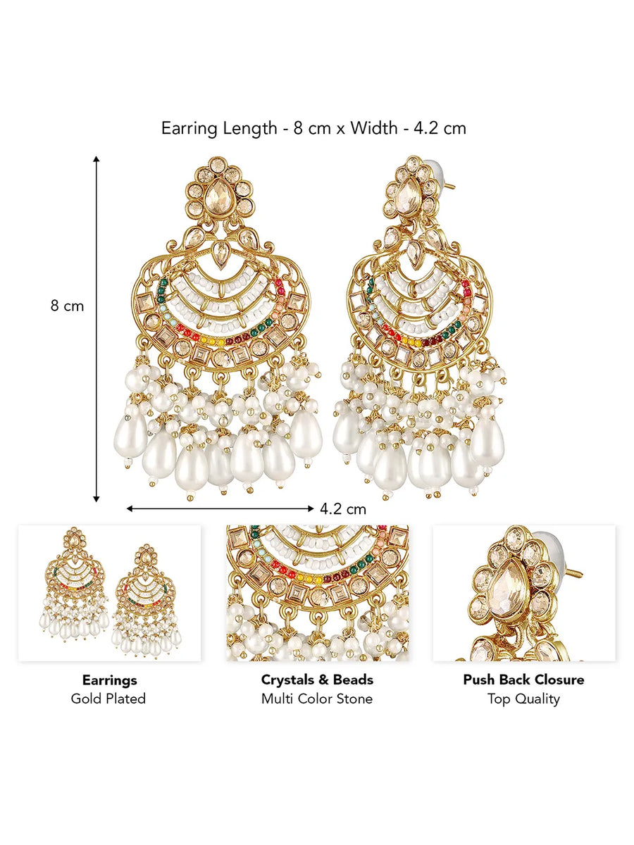 Pearl Cascade Crystals Dangler Earrings - Champagne