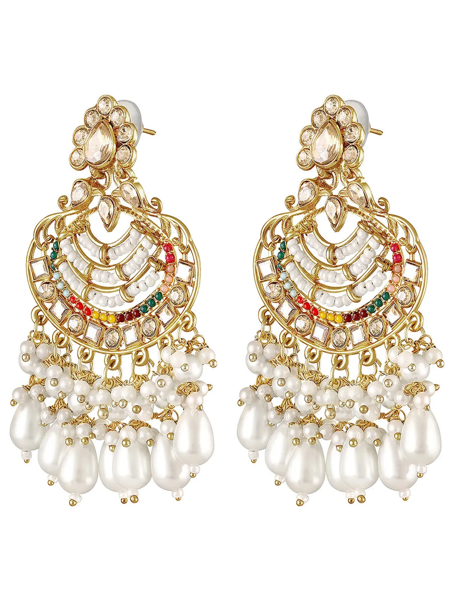 Pearl Cascade Crystals Dangler Earrings - Champagne
