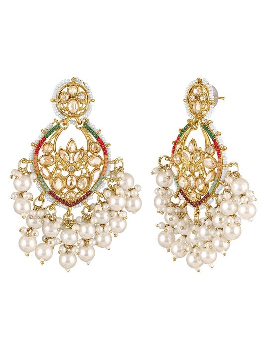 Traditional Pearl Crystals Earrings - Champagne
