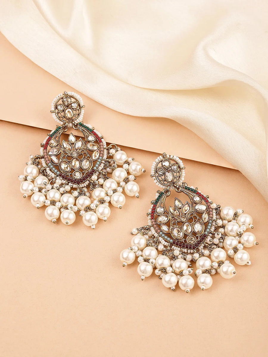 Traditional Pearl Crystals Earrings - Champagne