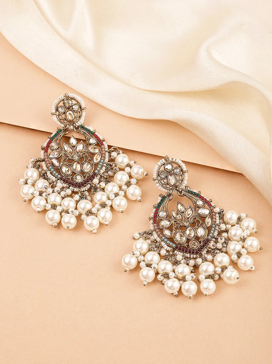 Traditional Pearl Crystals Earrings - Champagne
