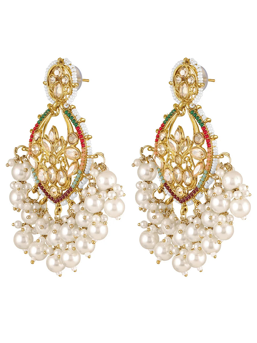 Traditional Pearl Crystals Earrings - Champagne