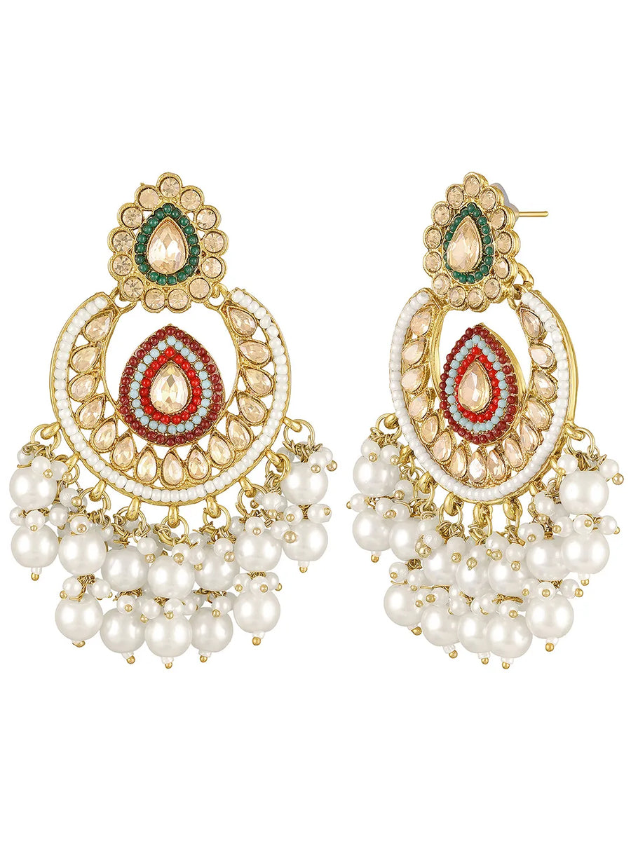 Royal Glow Pearl Dangling Earrings - Champagne