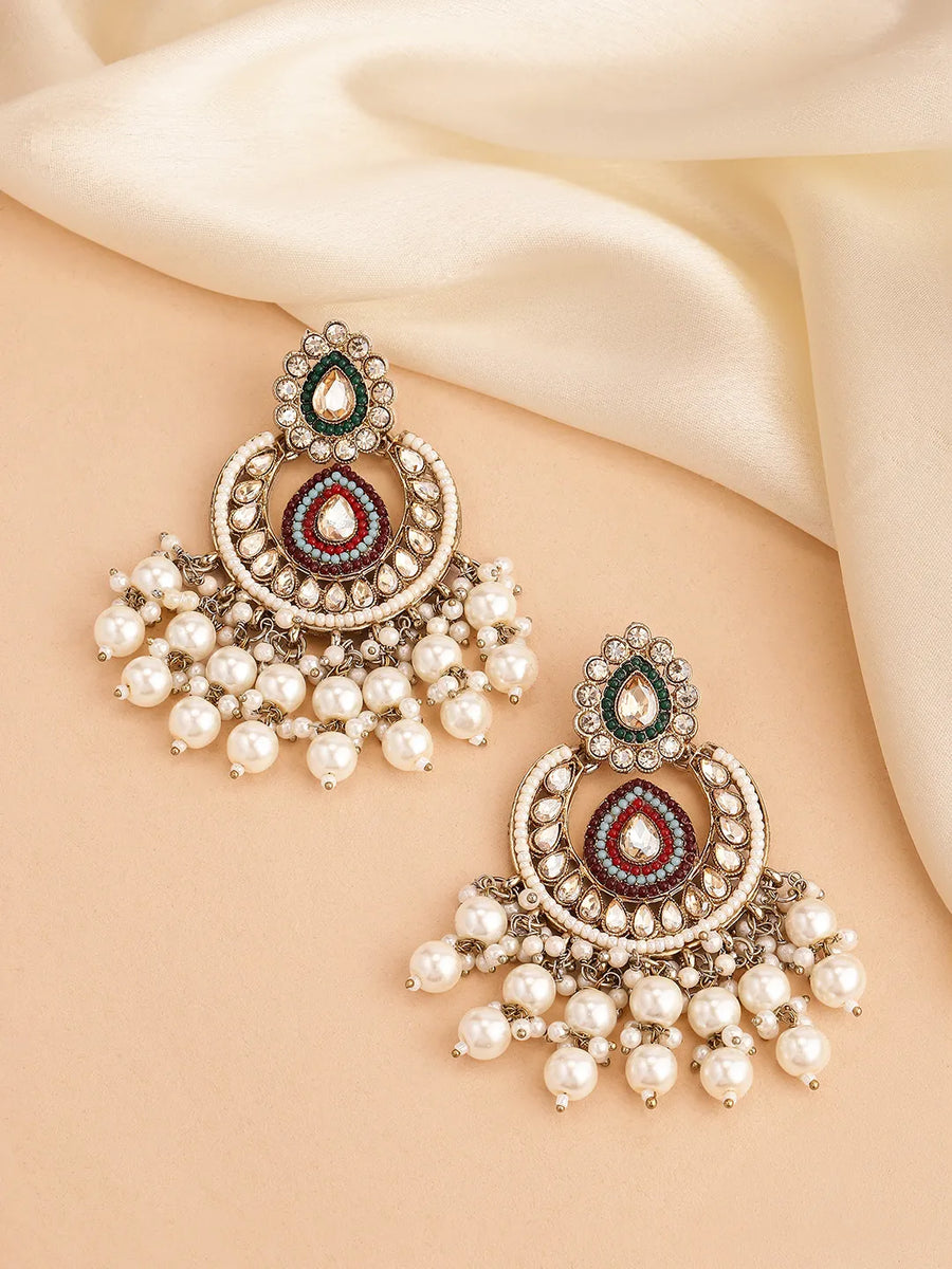 Royal Glow Pearl Dangling Earrings - Champagne
