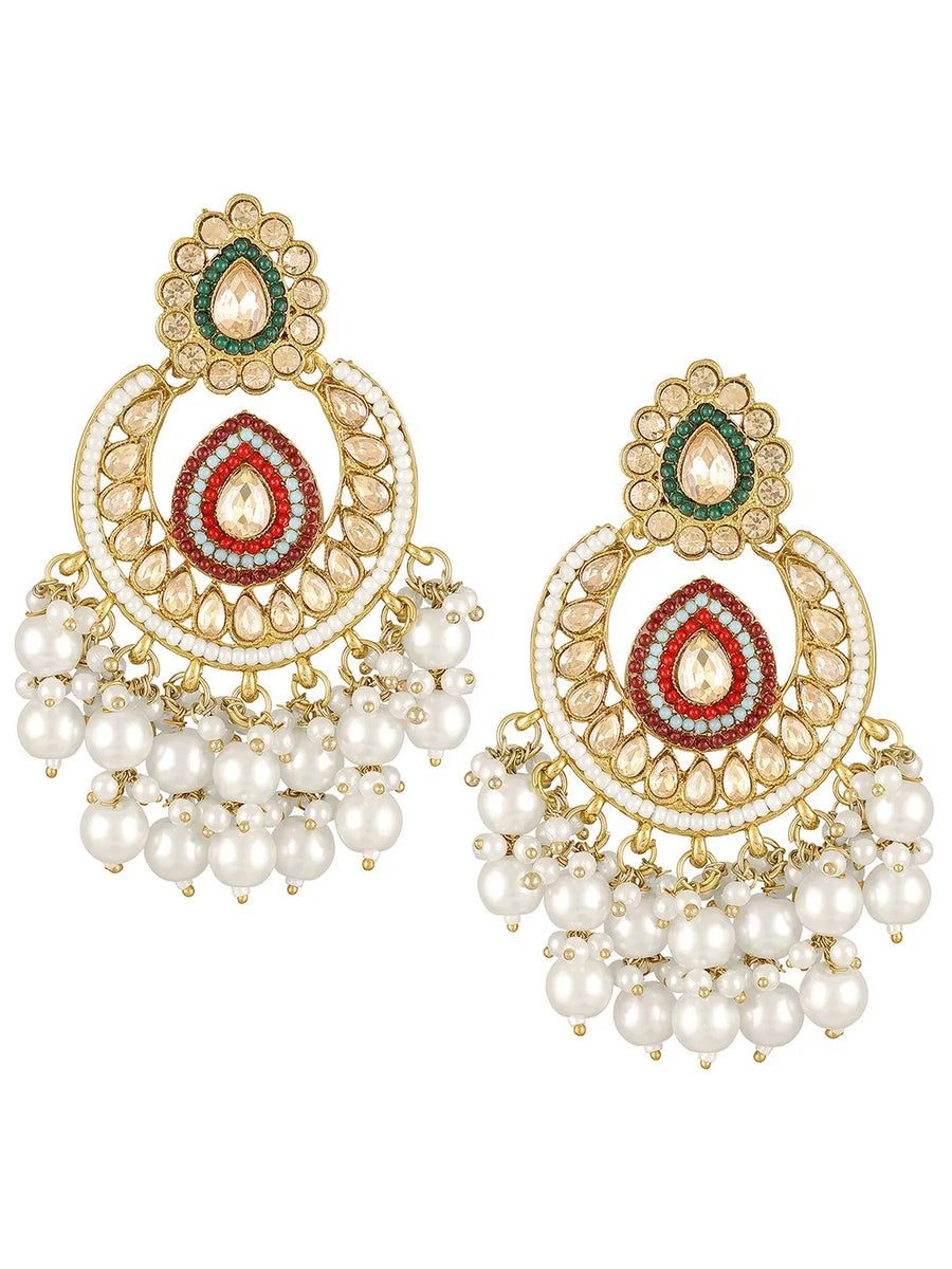 Royal Glow Pearl Dangling Earrings - Champagne