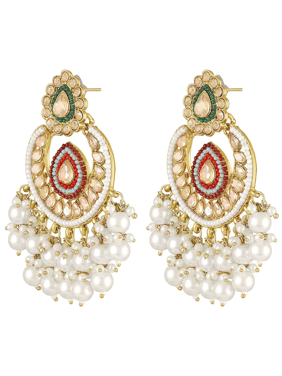 Royal Glow Pearl Dangling Earrings - Champagne