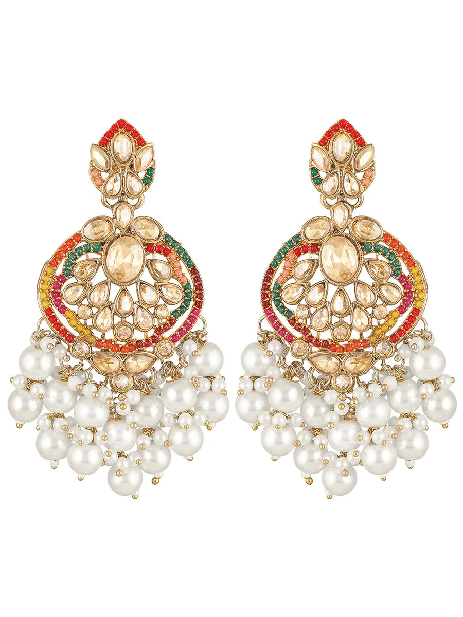 Graceful Heritage Crystal Pearl Earrings - Multi-White