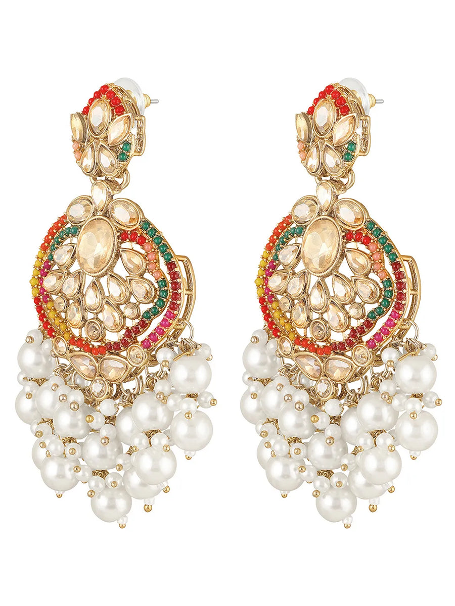 Graceful Heritage Crystal Pearl Earrings - Multi-White