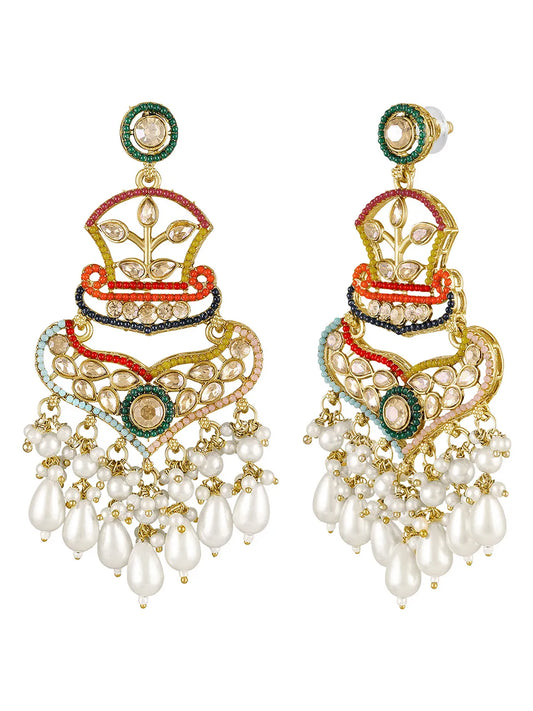 Royal Crown Inspired Pearl Earrings - Multi-White