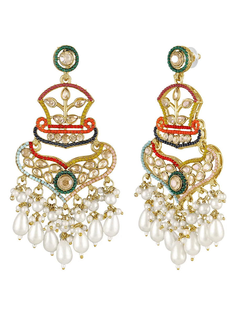 Royal Crown Inspired Pearl Earrings - Multi-White