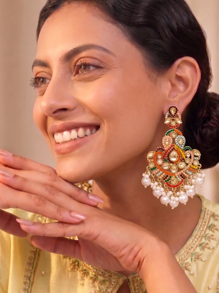 Peora Colorstone Pearl Earrings - Multi colour