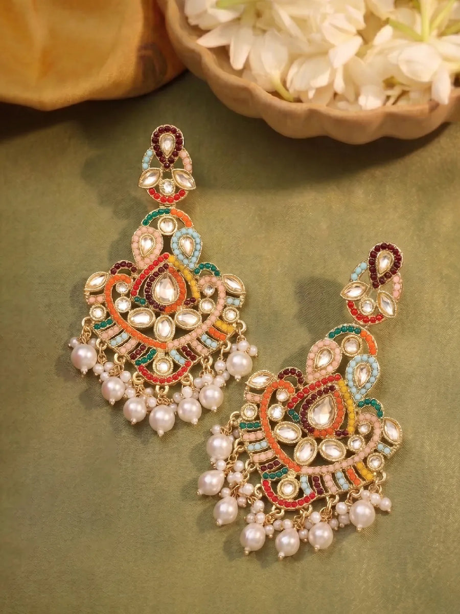Peora Colorstone Pearl Earrings - Multi colour
