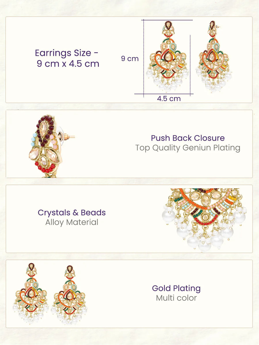 Peora Colorstone Pearl Earrings - Multi colour