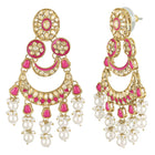 Royal Meenakari Pearl Drangler Earrings - Rani Pink - Champagne