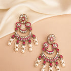 Royal Meenakari Pearl Drangler Earrings - Rani Pink - Champagne