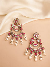 Royal Meenakari Pearl Drangler Earrings - Rani Pink - Champagne