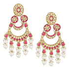 Royal Meenakari Pearl Drangler Earrings - Rani Pink - Champagne