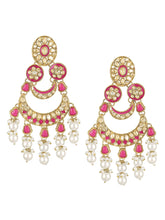 Royal Meenakari Pearl Drangler Earrings - Rani Pink - Champagne
