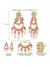 Royal Meenakari Pearl Drangler Earrings - Rani Pink - Champagne