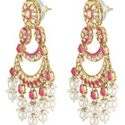 Royal Meenakari Pearl Drangler Earrings - Rani Pink - Champagne