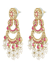 Royal Meenakari Pearl Drangler Earrings - Rani Pink - Champagne