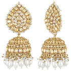 Graceful Crystals Pearl Jhumka Earrings - Champagne