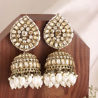 Graceful Crystals Pearl Jhumka Earrings - Champagne