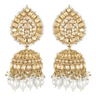 Graceful Crystals Pearl Jhumka Earrings - Champagne