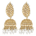 Graceful Crystals Pearl Jhumka Earrings - Champagne