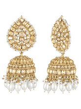 Graceful Crystals Pearl Jhumka Earrings - Champagne