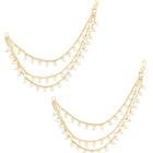 Pearl Drape Triple Layer Earrings Chain - Gold