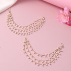 Pearl Drape Triple Layer Earrings Chain - Gold