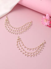 Pearl Drape Triple Layer Earrings Chain - Gold