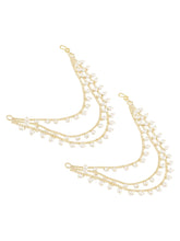 Pearl Drape Triple Layer Earrings Chain - Gold