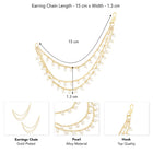 Pearl Drape Triple Layer Earrings Chain - Gold