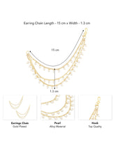 Pearl Drape Triple Layer Earrings Chain - Gold