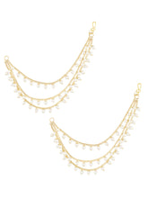 Pearl Drape Triple Layer Earrings Chain - Gold