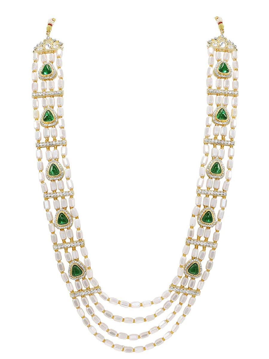 Gold Plated Green Kundan Multi Layer Necklace
