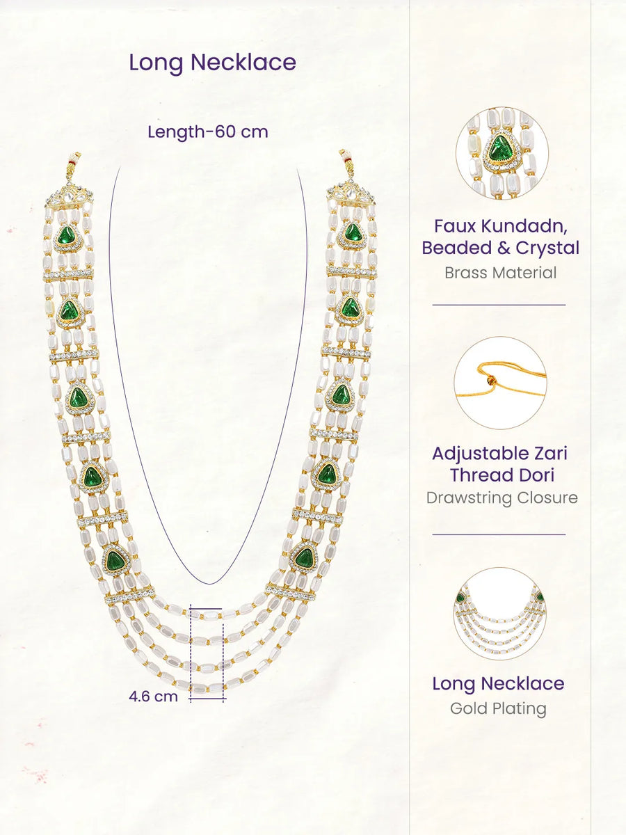 Gold Plated Green Kundan Multi Layer Necklace